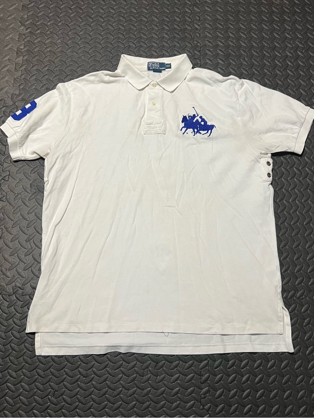 Ralph Lauren White Polo with Blue Embroidered Players and Sleeve Number